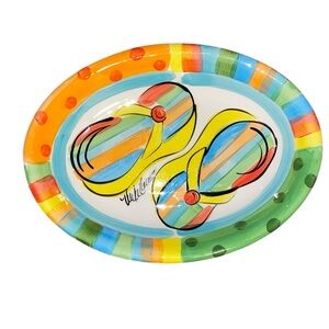Vicki Carroll Colorful Splish Splash Flip Flop Design Oval 13” Plater